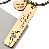 Premium Personalisierter Schlüsselanhänger mit Gravur und Geburtsblume, Edelstahl-Schlüsselring mit Namen und Datum sowie Herzanhänger als Geschenk