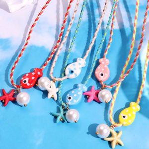 Collares de Perlas con Forma de Pez Go2boho para Niños, Collar de Cuerda Trenzada Colorida, Joyería de Playa - Product Image 3