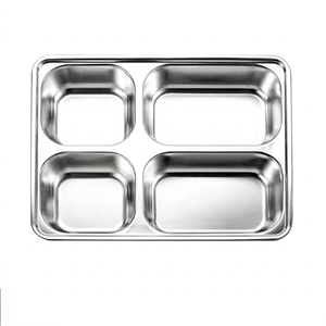 Stainless Steel Grid Divided School Restaurant Canteen Dish Dinner <b>Plate</b> Lunch Tray 5 <b>Compartment</b> Round Tray Lunch Dinner <b>Plate</b> - Product Image 1