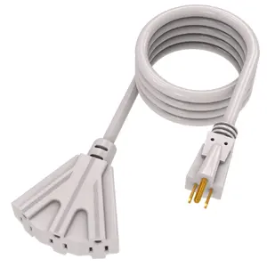 Fan-Shaped Heavy Duty Indoor/Outdoor SJTW Lighted Triple Outlet Extension Cord 12/3 Rugged Lighted Grounded Power Cord