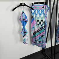 Maillot de bain une pièce haut de gamme pour femme, col en V, sans manches, dos nu, imprimé color block, séchage rapide, coupe ajustée, été, ODM