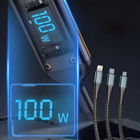 Câble de charge rapide 100W, câble de charge multi-prise, câble tressé en nylon, adaptateur de charge universel 3 en 1 avec Type-C Micro