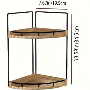 Étagère d'angle en bois à deux niveaux pour salle de bain, cuisine, bureau, organiseur de bureau, étagère autoportante avec structure métallique - Product Image 3