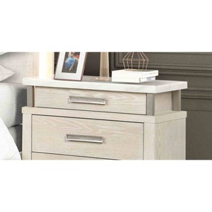 Transitional Nightstand Marble Top Metal Handles Weathered Gray Finish 3 <b>Drawer</b> Storage Unit Bedroom Furniture - Product Image 3