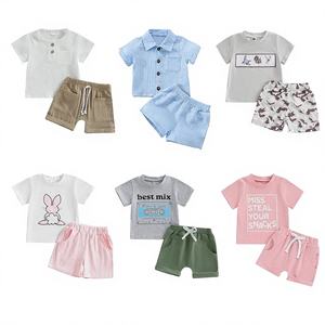 Vente en gros d'ensembles de vêtements d'été pour enfants, t-shirts et shorts décontractés pour garçons en coton, modèle Guangdong TZ-0014, grande quantité - Product Image 1
