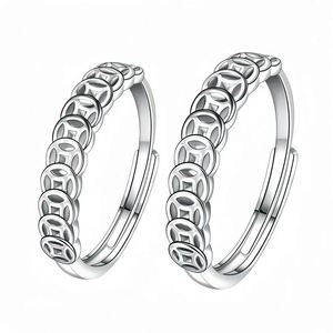 Anillos de Pareja con Diseño de Moneda Tradicional China, Anillo Ajustable para Parejas, Anillo de la Buena Suerte, Anillo de Moneda Antigua China - Product Image 5