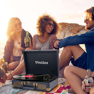 Vente en gros de tourne-disque portable 3 vitesses avec connexion USB, carte SD et Bluetooth, style rétro, boîte à musique pour fête, cadeau, divertissement à domicile - Product Image 5
