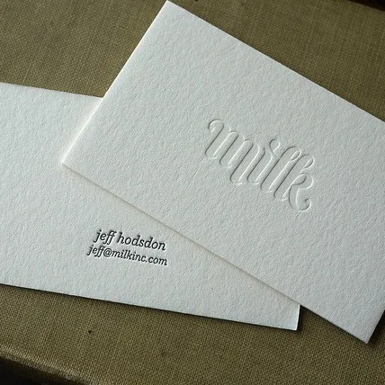 Beige milk white letterpress customize company business card social media card