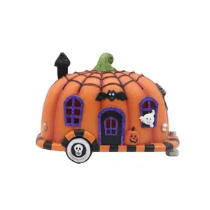 Fabbrica direttamente molto carino Halloween Pumpkin Resin LED Light Camper con pipistrello animale per decorazioni per interni ed esterni