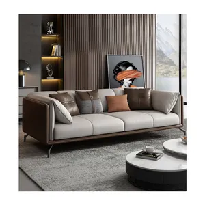 Ensemble de canapés en cuir italien, style nordique moderne et doux, simple rangée droite pour petit appartement