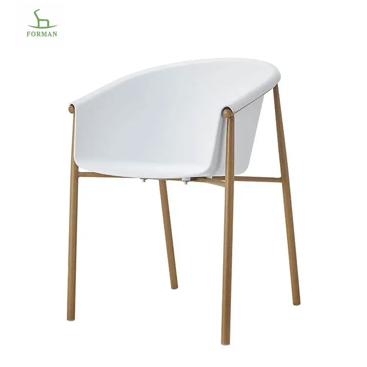 Moderner billiger Preis einfacher Stil PP weiße Spitze massives Metall bein Großhandel Kunststoff Restaurant Stuhl