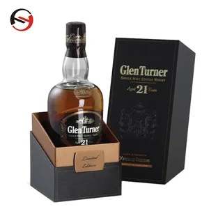 Kotak Hadiah Mewah Kualitas Tinggi Kotak Kertas Hitam Botol Minuman Keras Whisky Kotak Hadiah untuk Kemasan Wiski