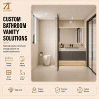 Meuble-lavabo flottant gris mat sophistiqué avec comptoir en pierre texturée sans joint pour aménagement intérieur d'appartement haut de gamme