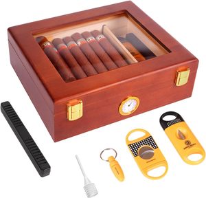 Humidor à cigares de bureau portable classique de haute qualité en laque, avec couvercle en verre, construction en bois, hygromètre et fonctions anti-humidité - Product Image 4