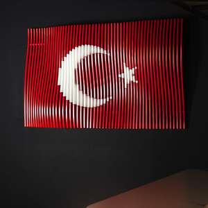 Art mural en bois Art déco avec drapeau turc, sculpture en bois naturel faite à la main, décoration murale suspendue - Product Image 4