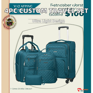 Ensemble de bagages souples 4 pièces, valise cabine et bagage à roulettes matelassés bleu sarcelle, sac à dos de voyage. Nylon. Souple. - Product Image 2