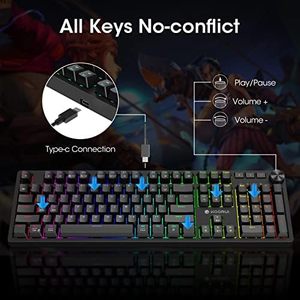 Koorui Bàn Phím Chơi Game, 104 Phím Kích Thước Đầy Đủ Bàn Phím Cơ Khí Có Dây 26 RGB <span class=keywords><strong>Backlit</strong></span> Với Công Tắc Gamer Bàn Phím Cho Windows - Product Image 4