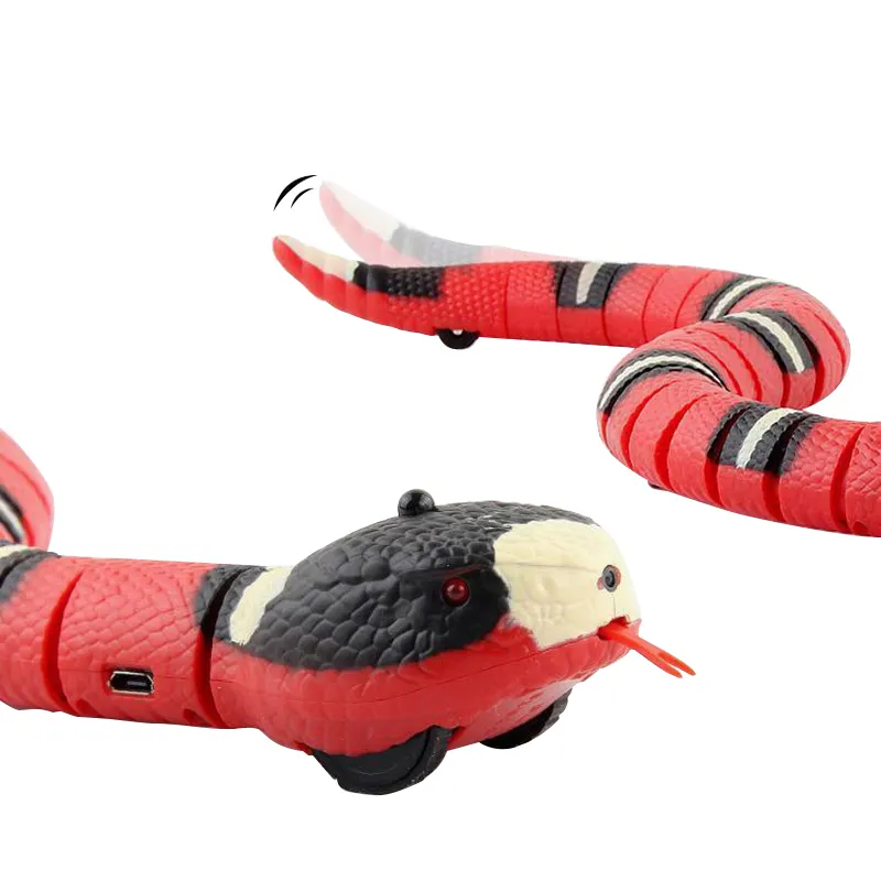 재미있는 전기 스마트 감지 뱀 크리 에이 티브 스마트 감지 고양이 장난감 전기 뱀 자동 USB 충전식 현실적인 애완 동물 장난감