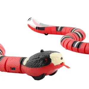 Divertido eléctrico inteligente detección serpiente creativo inteligente detección gato juguetes eléctrico serpiente automático USB recargable realista mascota juguete