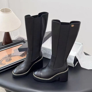 Bottes de créateur en daim pour femme, chaudes, à talons épais et plateforme, mi-mollet, bout rond, fourrées, pour l'hiver et la neige - Product Image 6