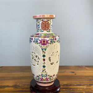 แจกันเซรามิกสไตล์วินเทจสำหรับตกแต่งบ้านแจกันเคลือบสีขาวและชมพู - Product Image 3