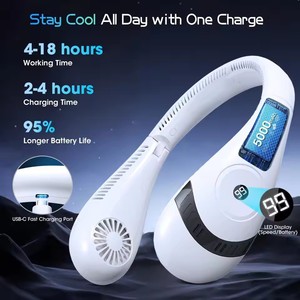 พัดลมคล้องคอไร้ใบพัดแบบพกพา ชาร์จผ่าน USB พับได้ พร้อมหน้าจอ LED แสดงผลแบบดิจิตอล เครื่องปรับอากาศขนาดเล็กแบบแขวน - Product Image 3