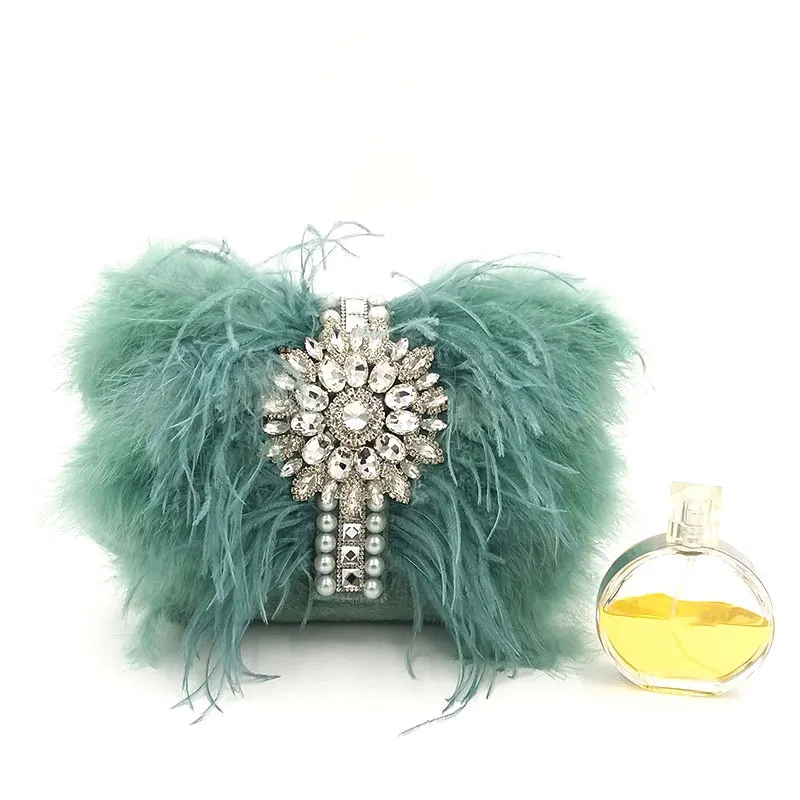 100% Ostrich feather evening bag for women handbag clutch shoulder bag chain wedding party purse