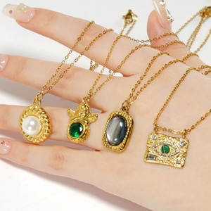 Collar de Cadena con Colgante de Piedra Natural y Perla Blanca, Chapado en Oro de 18K sobre Acero Inoxidable PVD, para Mujer, Joyería CZ al por Mayor - Product Image 3