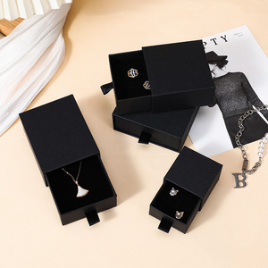 Boîte à tiroirs de collier noire rectangulaire personnalisée avec doublure en coton boîte-cadeau et sac de présentation de bijoux - Product Image 4