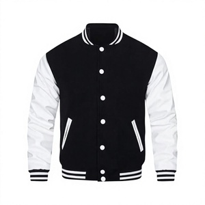 Chaqueta Varsity para Hombre en Blanco y Negro con Bloques de Color, Cuello Alto, Cierre de Botón, Estilo Deportivo, Chaqueta de Béisbol - Product Image 6