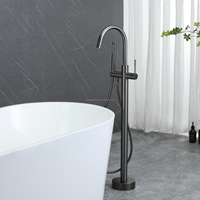 Ensemble de robinet de bain douche autoportant gris pistolet ensemble de pommeau de douche à main baignoire en laiton monté au sol