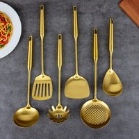 Ensemble de 7 ustensiles de cuisine en acier inoxydable 304 doré, outils de cuisson avec spatule pour wok, louche, écumoire, cuillère, spatule ajourée