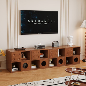 Modular Solid Wood <b>Storage</b> Cabinet Living Room Bedroom Combination Drawer <b>Unit</b> With Circular <b>Openings</b> And Drawers For Home - Product Image 3