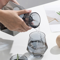 Carafe en cristal de diamant en verre sans plomb, bouilloire à eau, pichet avec couvercle en bois et tasses, soufflé à la bouche, ensembles modernes pour le café et le thé