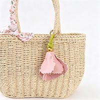 Gantungan Kunci Kulit PU Mewah Desain Bunga Tulip dengan Rumbai dan Stamens, Aksesoris Tas Wanita, Liontin Mobil, Hadiah Hari Valentine