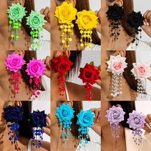 Orecchini Eleganti in Stile Europeo e Americano, Personalizzati, Fatti a Mano, con Fiori Esagerati, Perle e Nappine - Product Image 2