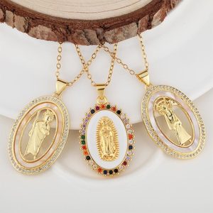 <span class=keywords><strong>Collana</strong></span> con Pendente della Vergine Maria in Rame Placcato Oro con Zirconi Cubici Colorati e Micro Pavé, Catena a Maglie Religiosa Cattolica - Product Image 4