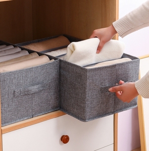 Closet Organizer Bins with Handle Linen <b>Fabric</b> Foldable Storage <b>Baskets</b> for Shoes Bra Cloth Box Containers for Shelves - Product Image 4