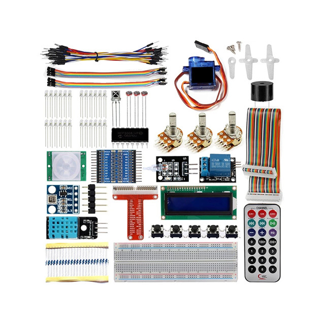 Raspberry Pi 3 Starter Kit Ultimate Learning Suite 1602 LCD SG90 Servo LED Relay Resistors + With GPIO Extension Board Jump Wire