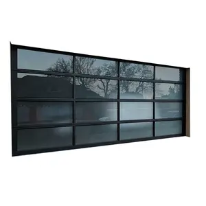 低价现代住宅自动黑铝效益玻璃分段车库门价格