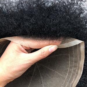 Tupé afro <span class=keywords><strong>para</strong></span> hombres, peluca de tupé de encaje completo indetectable de 4mm, prótesis de cabello indio <span class=keywords><strong>para</strong></span> <span class=keywords><strong>hombre</strong></span>, unidad de sistema de 6 ", peluca rizada - Product Image 3