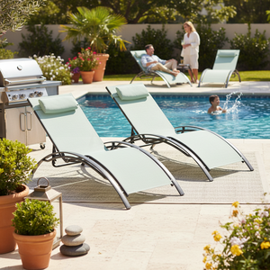 Bain de Soleil Pliable en S d'Extérieur Empilable <span class=keywords><strong>Chaise</strong></span> <span class=keywords><strong>Longue</strong></span> Transat Inclinable à Tissu en Maille Vente Chaude Par Correspondance - Product Image 2