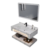 Évier à double vasque moderne de qualité hôtelière Tenture murale Rectangulaire Rock Plate Évier en marbre Lavabo de salle de bain à DEL pour chambres à coucher