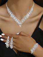 Ensemble de 4 bijoux de luxe en cuivre creux avec pierres naturelles : boucles d'oreilles, collier et bracelet – Idéal pour mariage, fête, Saint-Valentin, fête des Mères