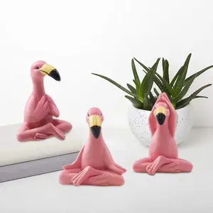 Nouvelle mini statue de flamant rose Yoga résine artisanat jardin de table décorations mignonnes