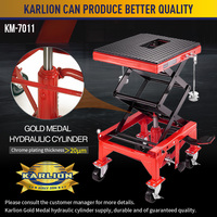 Table élévatrice hydraulique à ciseaux KARLION pour moto tout-terrain, capacité de 300 lb, certification CE, plateforme de 40 cm x 35 cm, durée de vie de 10 ans