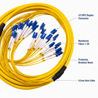 Cordon de brassage fibre optique 24 fibres LC/UPC Duplex vers LC/UPC Duplex OS2 Monomode G657A2 LSZH pour centre de données FTTH