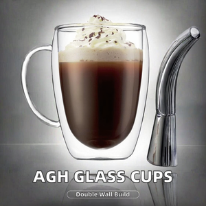 AGH Nouveauté Tasses à cappuccino modernes écologiques en verre borosilicate transparent à <span class=keywords><strong>double</strong></span> <span class=keywords><strong>paroi</strong></span> en forme d'œuf personnalisées de 2,5 oz, 8 oz et 12 oz - Product Image 2