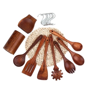 High Quality Natural Teak Acacia Wooden Kitchen Utensils <strong>Set</strong> 9-Piece Dishwasher <strong>Microwave</strong> Safe Eco-Friendly Home Cookware Tools - Product Image 5