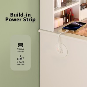 Modern Small <b>Vanity</b> Desk Mirror Lights 2 USB Ports 2 Drawers Cabinet Storage Solid Wood Design Durable Hotel Living Room - Product Image 4